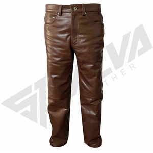 Pantalones de Motociclista SALVA LEATHER para Hombre, de Cuero Marrón, Transpirables, Ligeros, Corte Recto, Cintura Media, Cierre de Cremallera, Bolsillos Laterales, para Invierno - Product Image 4
