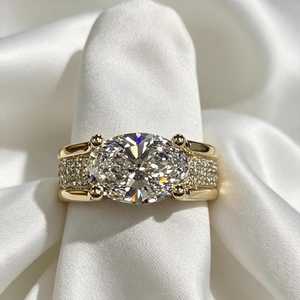 Bague audacieuse en or massif 14 carats avec diamant ovale de 2,00 carats, pavé large, cultivé en laboratoire – Cadeau de surprise pour les amoureux - Product Image 1