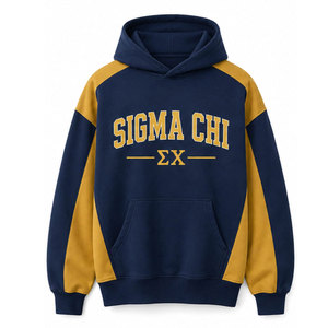 เสื้อฮู้ด Sigma Chi สำหรับผู้ชาย สีน้ำเงินพิมพ์ลายตัวอักษรสีทอง แขนเสื้อแบบปกติ ผ้าฟลีซลำลอง มีกระเป๋า เป็นมิตรกับสิ่งแวดล้อม เหมาะสำหรับใส่ในฤดูหนาว - Product Image 2