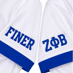 เสื้อยืด Zeta Phi Beta 1920 รุ่น Ringer สำหรับผู้หญิง สีขาว แต่งขอบสีน้ำเงินรอยัล ผ้าทวิลล์ ปักตัวเลข ตัวอักษรกรีกแบบละเอียด ที่แขนเสื้อ ลาย Sorority Tee - Product Image 6