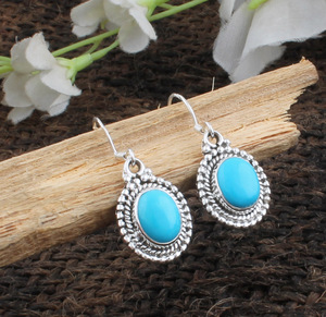 Pendientes de Turquesa Natural, Plata de Ley 925, Estilo Vintage, Pendientes Colgantes con Piedra Azul para Mujer, Joyería de Turquesa al por Mayor - Product Image 4