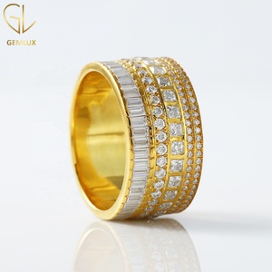 10K Gold Multi Row Baguette, Princess & Round Cut Moissanite <b>Diamond</b> <b>Ring</b> , Multi Row Wide Wedding Band - Product Image 2