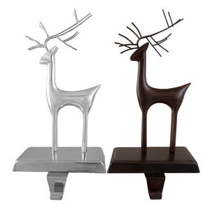 Set Of 2 Modern Metal Reindeer Christmas Stocking Holders Antique Silver & Oil Rubbed Bronze Deer Stocking Hangers For Decor - Product Image 1