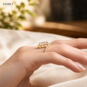 Bague de fiançailles de luxe en or jaune 14 carats plaqué or avec moissanite pour femme, forme ovale, pavé de diamants - Product Image 5
