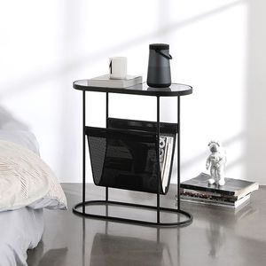 Trending Sale Metal Side Table <b>Office</b> Furniture Glass Top with Newspaper Rack End Table Cabinet for Living Room, <b>Drawing</b> Room - Product Image 2