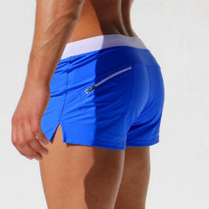 Men's Solid Blue Quick Dry Swim Trunks Mid Waist Elastic Waist <b>Short</b> Length Beach Swim <b>Shorts</b> with <b>Zipper</b> Pocket - Product Image 3