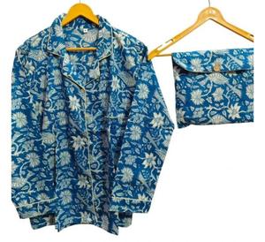 Conjunto de Pijamas de Algodón Estampado para Dormir, Conjunto de Pijamas de Algodón Indio Estampado a Mano para Dormir - Product Image 1