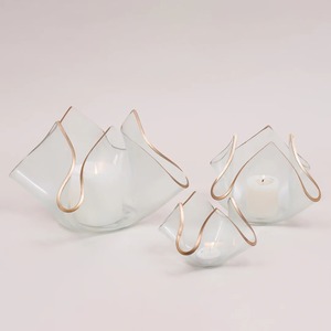 Modern Glass Tea Light <b>Holder</b> Set With Copper Accents Heat Resistant Home Decoration - Product Image 4