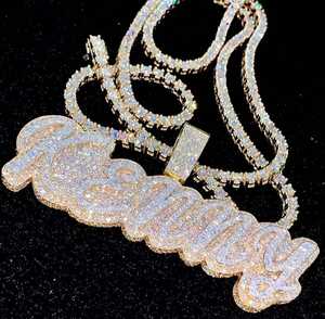 Pendentif Lettre Cursive Iced Out en Argent S925 avec Moissanite, Personnalisable avec Nom, Style Tennis Chain Hip Hop - Product Image 1