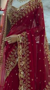 Luxury Maroon <b>Red</b> Bridal Saree Heavy Gold Embroidery Quick Dry Designer Indian Wedding Party Wear Ethnic <b>Blouse</b> All Seasons - Product Image 4