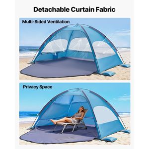 Tenda da Spiaggia Portatile Pop-Up Leggera UPF 50+ per 4 Persone con Borsa per il Trasporto, Tasche per la Sabbia e Tettoia Parasole - Product Image 3