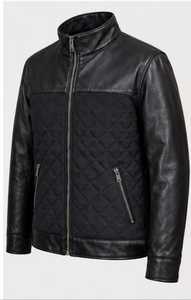 Veste en cuir noir matelassée pour homme, col montant, fermeture éclair, manches classiques - Product Image 3