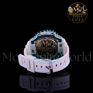 Luxury Unisex Alloy White Rubber Band Tonneau <b>Watch</b> 41mm Quartz Diamond Encrusted Analog Dial Sapphire Crystal Luminous <b>Watch</b> - Product Image 2