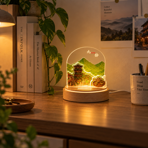 Lámpara de Mesa LED Ecológica con Vista a la Montaña Jiufen, Base de Madera, Difusor de Aceites Esenciales con Piedra Aromática, Luz Decorativa con Diseño de Monumento Escénico de Taiwán - Product Image 6