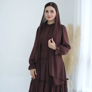 Vestido Largo Abaya de Poliéster para Mujer, Talla Grande, Color Sólido, con Forro de Chifón en Capas, Personalizado y de Alta Calidad - Product Image 2