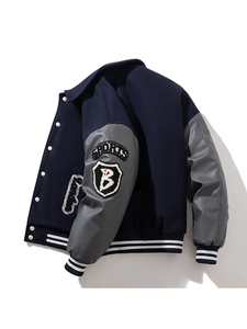 Custom Varsity <b>Jacket</b> Wool Body <b>Leather</b> Sleeves Letter Embroidery Hip Hop <b>Winter</b> Coat OEM - Product Image 2