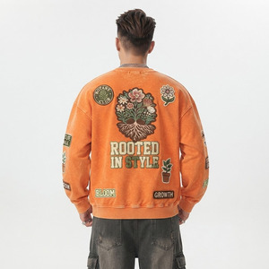 Sweat-shirt à col rond brodé pour homme, surdimensionné, 100% coton, en molleton tricoté, pull décontracté, style hiver, coupe ample, sweat-shirt pour homme - Product Image 2