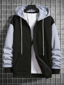 Mens <b>Black</b> and Grey Colorblock Zip-Up <b>Hoodie</b> and Joggers Tracksuit OEM ODM Wholesale Apparel - Product Image 5