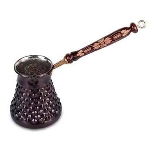 Ensemble de 3 cafetières turques en laiton émaillé peintes à la main, motif floral, faites à la main, ensemble Cezve, chauffe-café arabe pour cuisinière, avec support en bois - Product Image 4