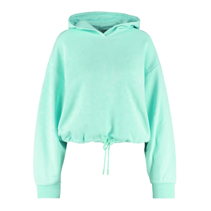 Sudadera con capucha corta morada para mujer, de manga larga, con cordón en el bajo y hombros caídos, estilo casual - Product Image 2