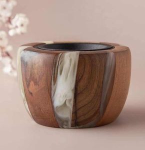 Quemador de Resina Epoxi Premium, Porta Incienso Gris Marmoleado con Detalles en Madera Natural - Product Image 4