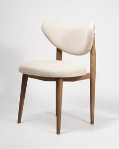 Silla de Comedor Japandi, Estilo Nórdico, Patas de Madera de Teca Sólida, Asiento Tapizado en Tela Blanca Crema - Product Image 1
