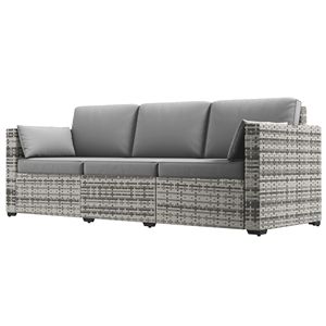 PE Rattan 3-Seat Outdoor Wicker Patio Couch with <b>Deep</b> Seating Cushions Gray Steel <b>Frame</b> for Gardens and Sports Venues - Product Image 1