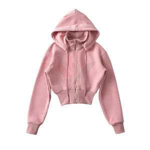 Women's <b>Zip</b>-<b>Up</b> Sweatshirt Solid Color Short Length Cotton Knitted Winter Casual Eco-Friendly Anti-Wrinkle Front Logo - Product Image 3