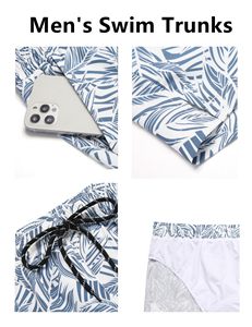 Short de bain pour hommes, imprimé palmiers, taille élastique avec cordon de serrage, style tropical, plage, été, décontracté, vacances, coloré, avec haut blanc pour hommes, été - Product Image 2