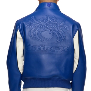 Veste en cuir bleu Avirex Super Spider Racing pour l'hiver, vente en gros B2B |   Blouson de moto pour homme de qualité supérieure avec fermeture éclair, couleur personnalisée, service OEM - Product Image 1