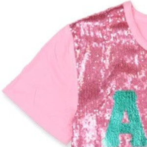 T-shirt rose personnalisé à sequins, manches courtes, col rond, motif graphique scintillant, haut décontracté et tendance, vêtement de fête étincelant pour femme, tenue élégante - Product Image 2
