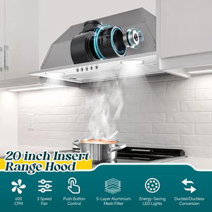 Hotte de cuisine encastrée 20 pouces avec ventilateur de cuisson intégré 600 CFM - Product Image 4
