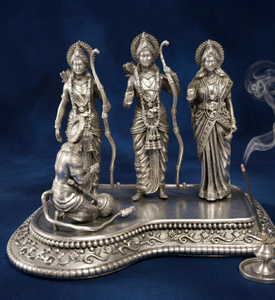 Idole de Ram Darbar en argent oxydé plaqué argent de Jaipur Metals |   Statue de dieu hindou 100% en laiton |   6,5 x 9 x 7 cm |   170 g |   Cadeau de Pooja - Product Image 1