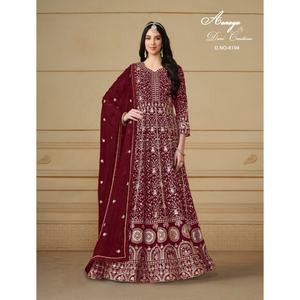 Ensemble Salwar Anarkali Indien Brodé de Paillettes Multiples pour Femme, en Faux Georgette, avec Pantalon et Dupatta – Idéal pour Mariages, Fêtes et Festivals – Vente Flash - Product Image 1