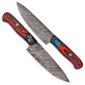 Ensemble de couteaux de chef en acier Damas avec étui en cuir, collection élégante de couteaux de cuisine pour la cuisine à domicile et les performances culinaires - Product Image 2