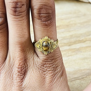 High Demand Tiger Eye Brass <b>Ring</b> Vintage Style Tribal Filigree <b>Statement</b> <b>Ring</b> Handmade Ornate Beaded Jewelry Wholesale <b>Ring</b> - Product Image 6