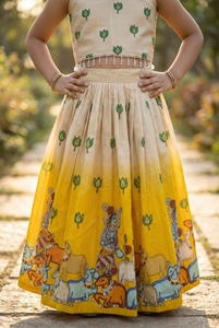 Conjunto de Lehenga Choli para Niñas, Estilo Étnico, Completamente Cosido, Largo hasta el Suelo, con Estampado Kalamkari, Top Corto y Falda, Ropa Tradicional India - Product Image 4