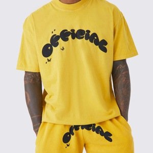 T-shirt en coton jaune surdimensionné pour homme, manches courtes, col rond, imprimé, décontracté, jersey respirant, coupe ample, style estival, léger - Product Image 6