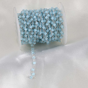 3mm 4mm AAA Natural <b>Blue</b> Chalcedony Link Chain Faceted Rondelle Beaded Wire Wrapped Necklace Customized Jewelry Sold Per Foot - Product Image 1