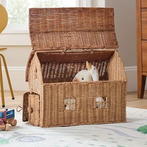 Vintage Rattan House <b>Storage</b> <b>Basket</b> Handmade Woven Kids <b>Toy</b> <b>Basket</b> Nursery Organizer Rattan Barn <b>Toy</b> Dump For Children Playroom - Product Image 4