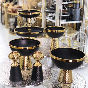 Ensemble de 3 bols ronds en acier inoxydable, design moderne, couleur noire et dorée, pour la maison ou comme centre de table d'hôtel - Product Image 1