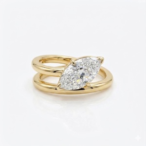 Anillo de Compromiso de Oro de 18K con Diamante Cultivado en Laboratorio de 1.25 CT, Corte Marquesa, Banda Doble de Este a Oeste, Anillo de Boda para Mujer, Joyería Elegante, Regalo - Product Image 1