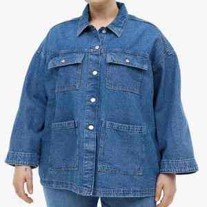 Veste en jean longue pour femme, grande taille, écologique, tissée, manteau d'hiver, fermeture à un bouton - Product Image 4