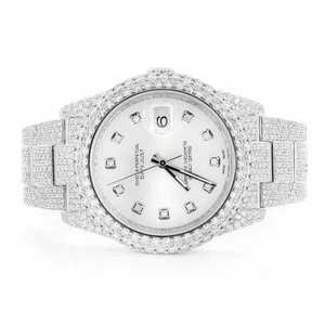 Luxury Iced Out Moissanite <b>Watch</b> Silver Automatic <b>Mechanical</b> Diamond Bust Down Hip Hop Stainless Steel Wristwatch - Product Image 1