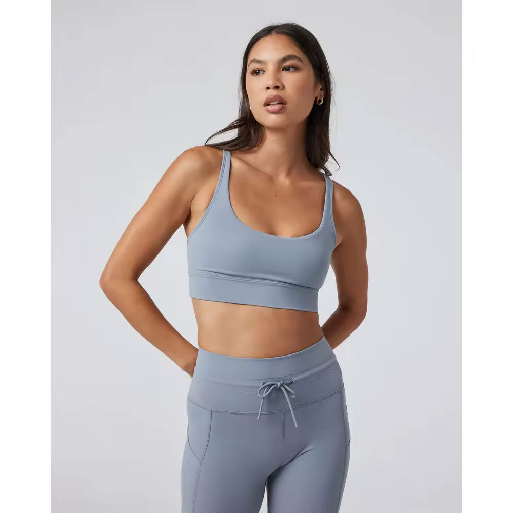 Custom Logo Sexy Light Support Running Vest Active Workout Crop Top Square Neckline Gym Open Back Strappy Sports Bras For Women