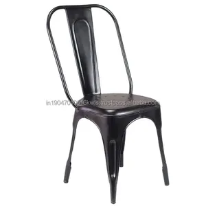 Chaises en bois et en fer de style industriel et industriel en métal noir mat et siège en bois foncé/clair (chaise en métal noir)