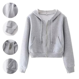 Sudadera Corta Personalizada para Mujer, 100% Algodón, Sudadera con Capucha de Manga Larga, Top Corto a la Moda para Adolescentes en Verano - Product Image 5