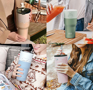 Gobelet isotherme populaire de 30 oz à double paroi en acier inoxydable 304 avec revêtement en porcelaine, pour bubble tea, avec brosse à paille, compatible avec tous les modèles - Product Image 6