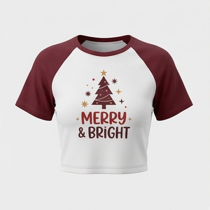 Baseball Cropped T-Shirts Knitted Fabric Raglan Sleeve Neck Slim Fit Customized Color <b>Blouse</b> Top Casual Fashion Gym Gear - Product Image 1