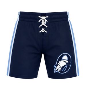 Shorts de sport pour hommes, bleu marine, imprimés sublimés, en polyester, avec cordon de serrage et bande latérale, pour l'entraînement et les tenues d'équipe - Product Image 1